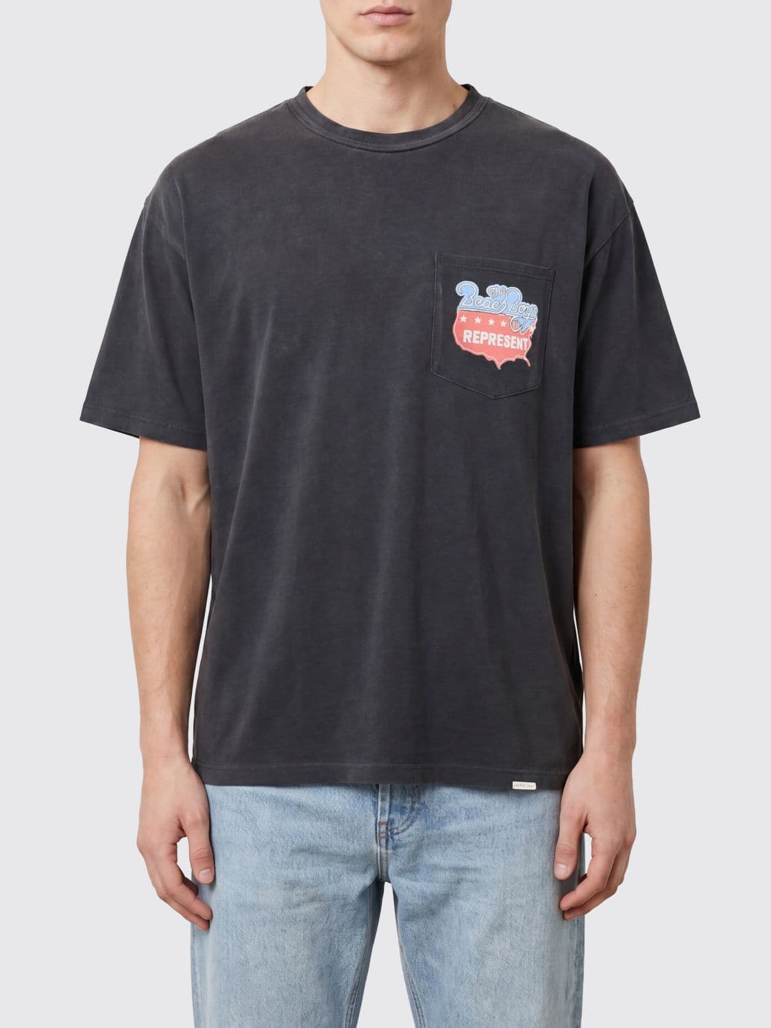 Represent Crewneck Cotton-Hemp T-Shirt with Graphic Print and Patch Pocket