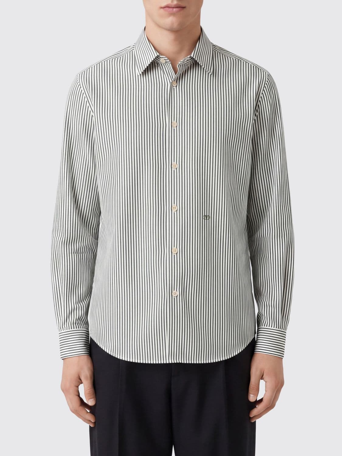 Valentino Garavani Striped Cotton Shirt with VLogo Signature Embroidery