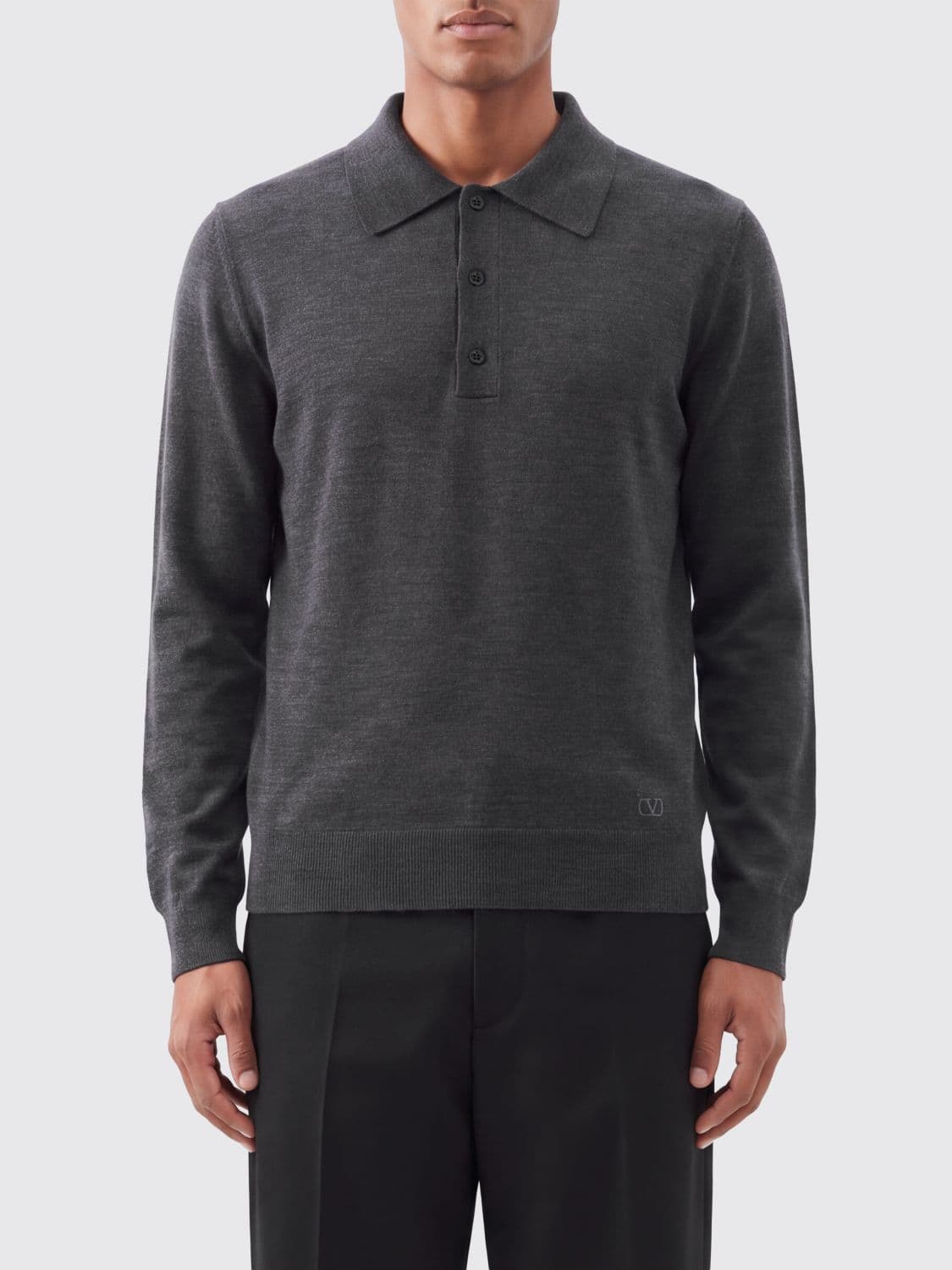 Valentino Long-Sleeved Knitted Virgin Wool Polo