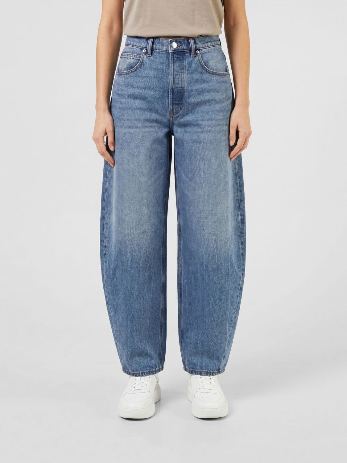 Alexander Wang High-Waisted Baggy Denim Jeans with Rhinestone Logo