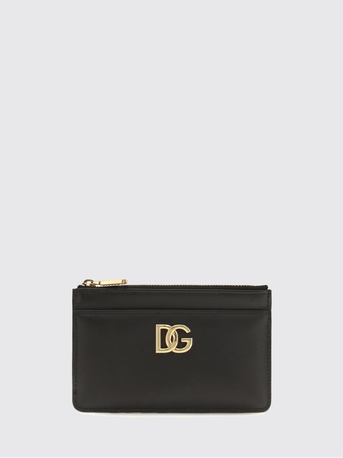 Dolce & Gabbana Smooth Leather Card Holder with DG Logo and Zip Pocket
