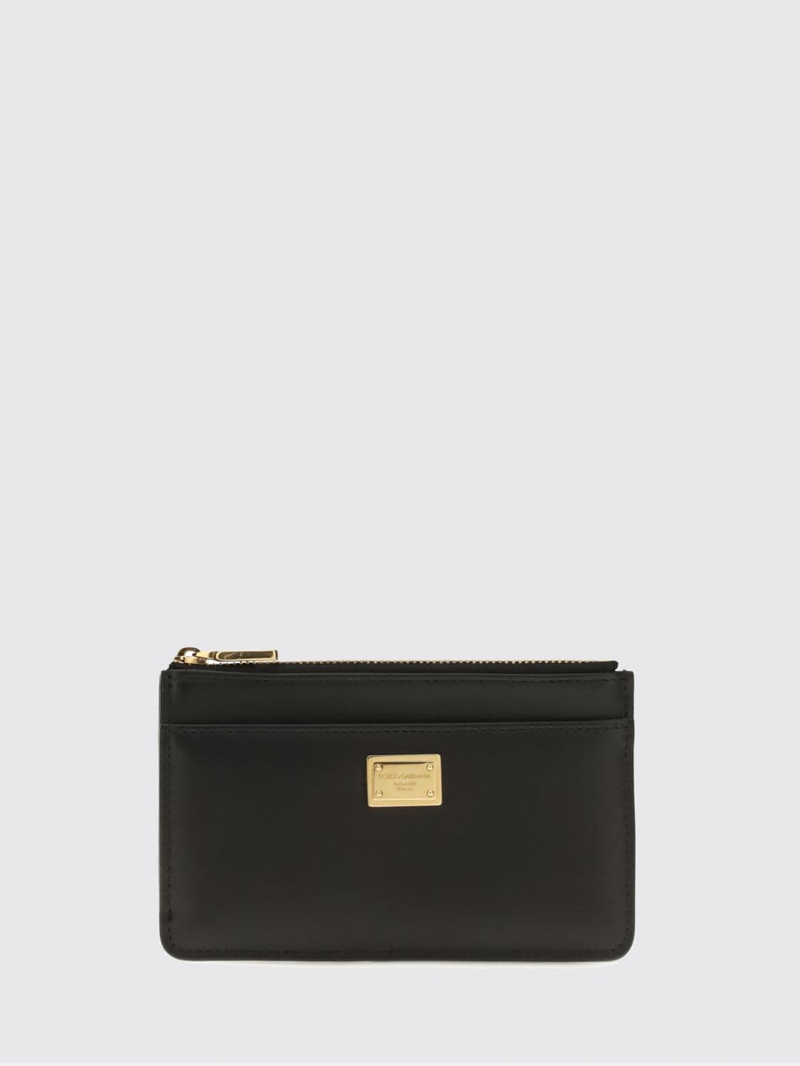 Dolce & Gabbana Smooth Leather Card Holder with Metallic Logo and Zip Pocket
