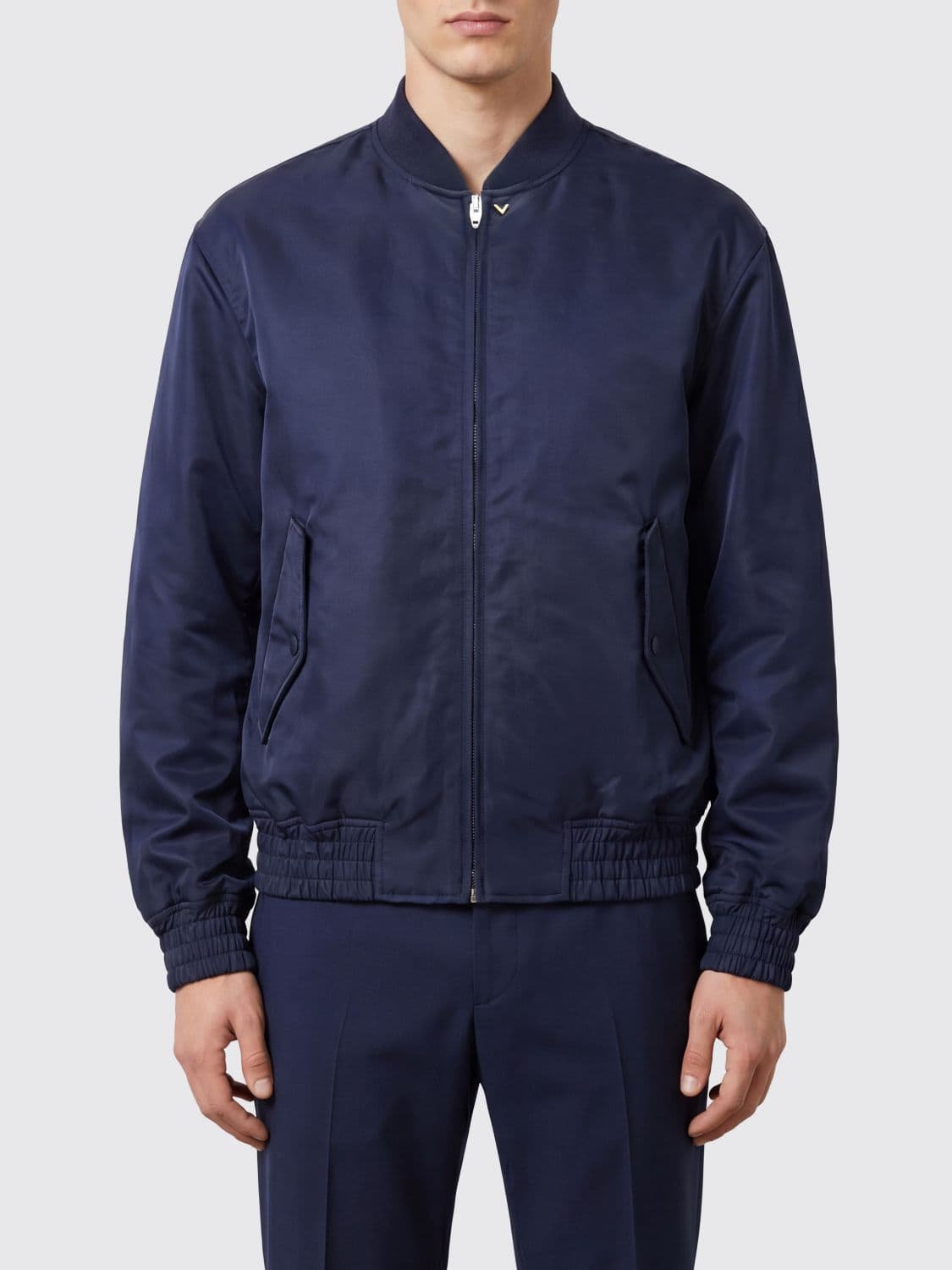 Valentino Garavani Waterproof Nylon Bomber Jacket with VLogo Signature
