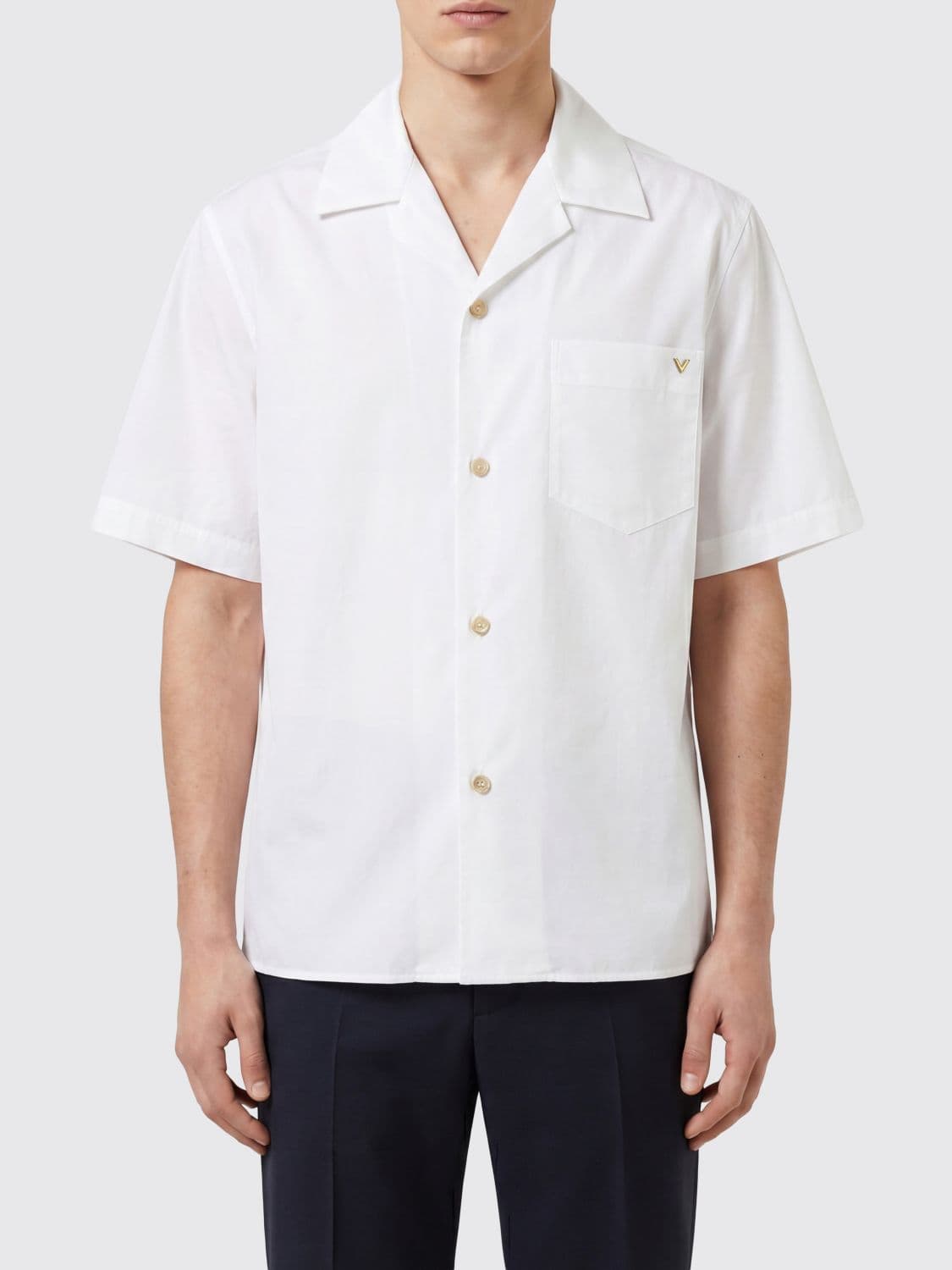 Valentino Garavani Slim Fit Cotton Bowling Shirt with Metallic Monogram