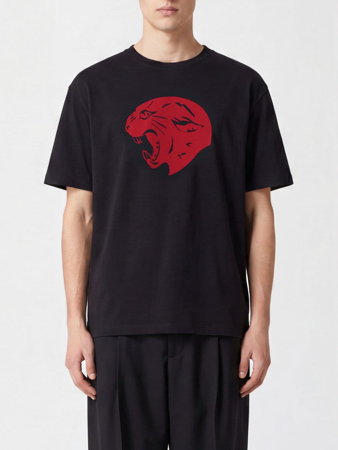 Valentino Crewneck Cotton T-Shirt with Graphic Print and Dropped Shoulders