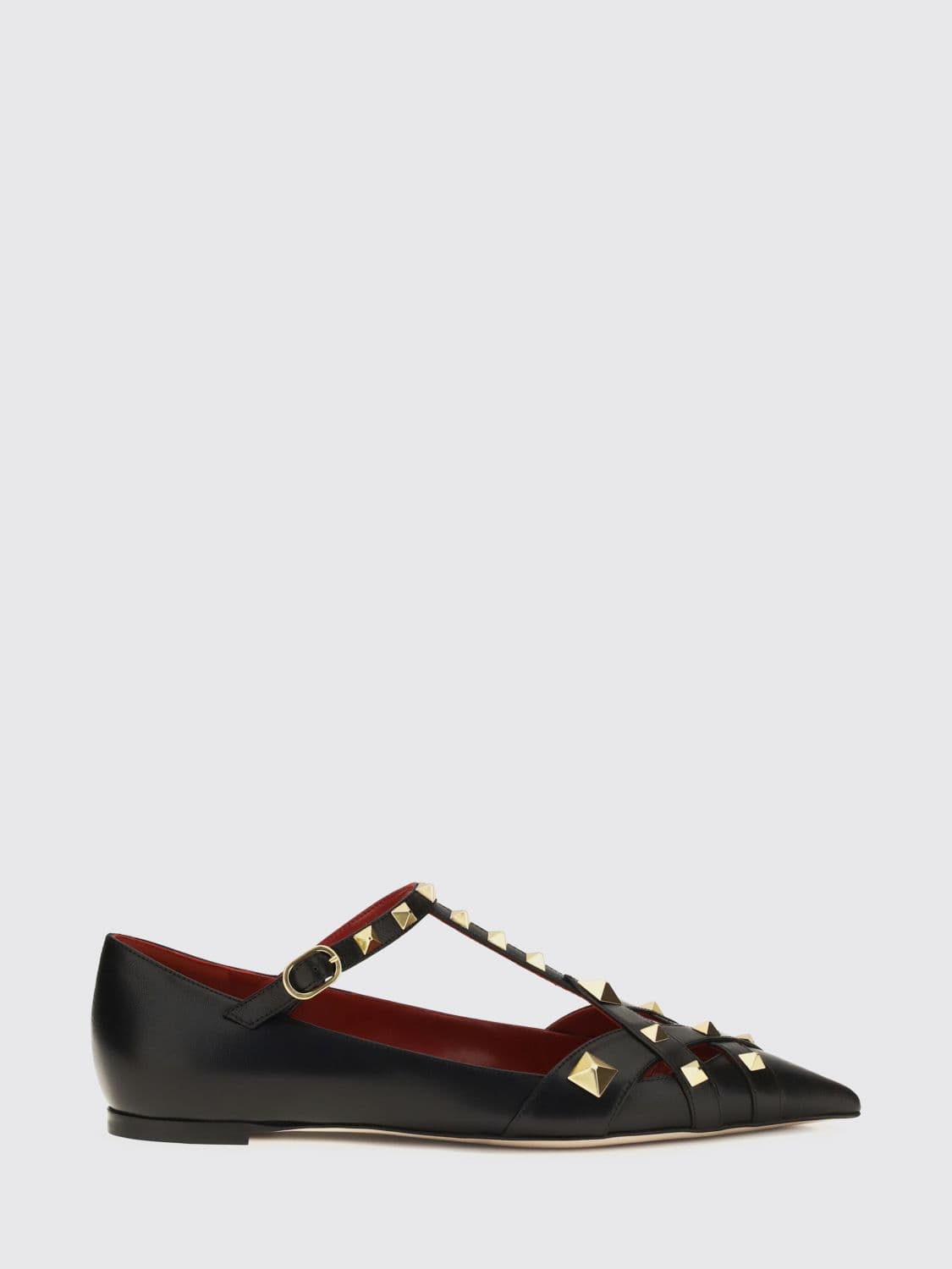 Valentino Garavani Studdy T-Strap Studded Sheepskin Ballet Flats