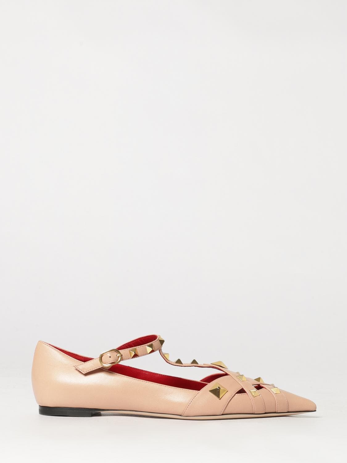 Valentino Garavani Studdy T-Strap Studded Sheepskin Ballet Flats