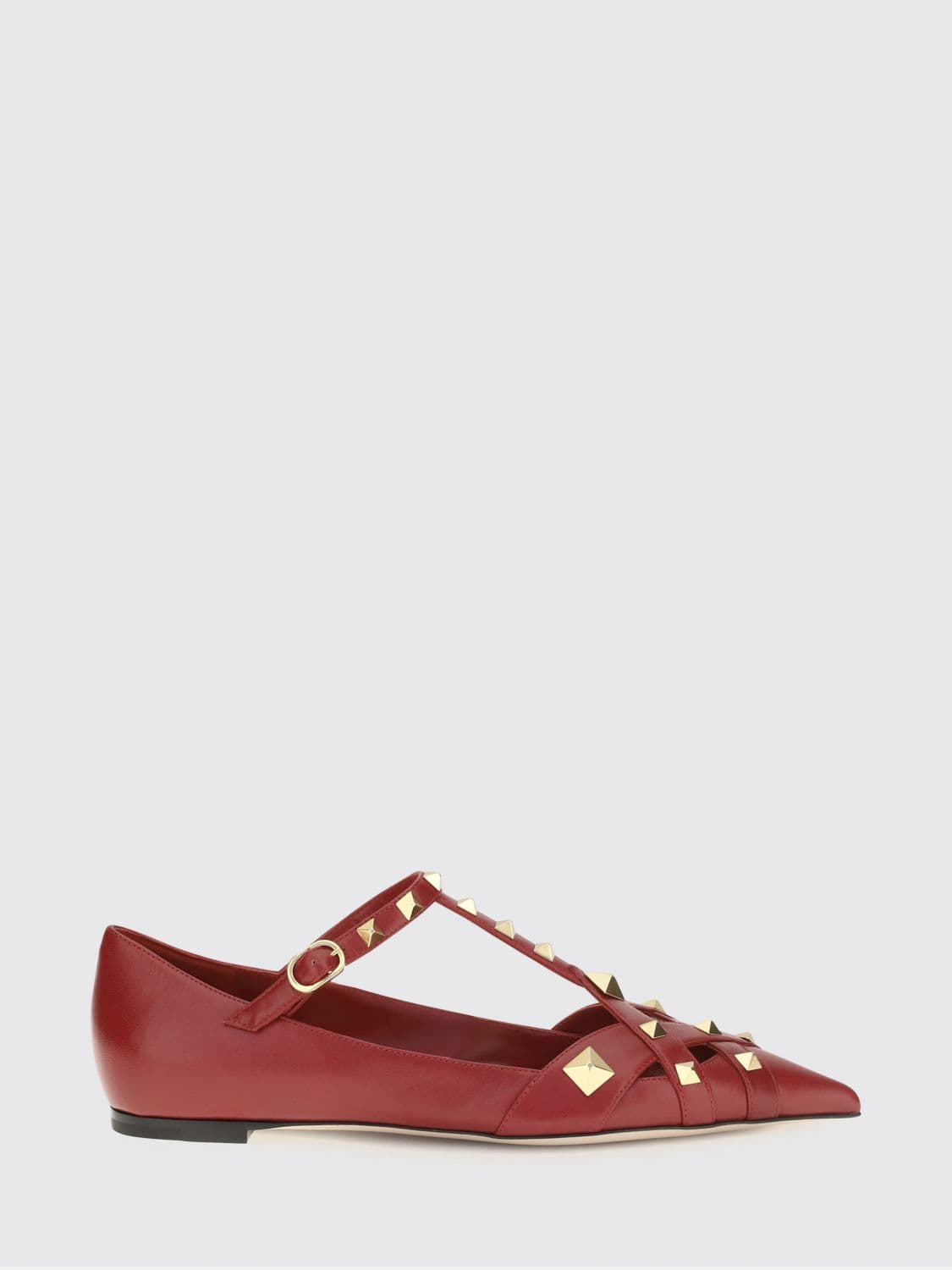 Valentino Garavani Studdy T-Strap Studded Sheepskin Ballet Flats