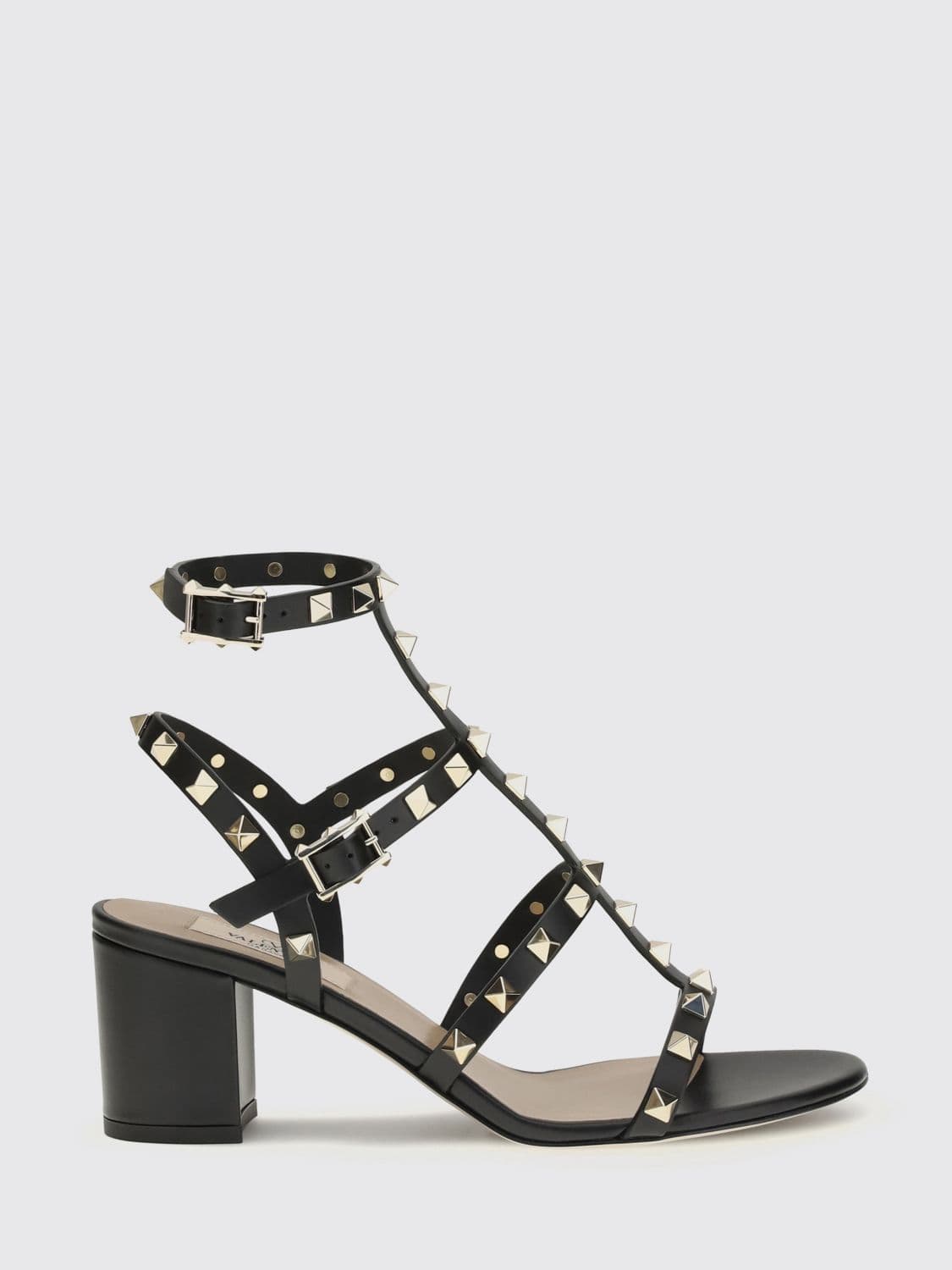 Valentino Garavani Rockstud T-Strap Mid-Heel Sandals in Calfskin Leather
