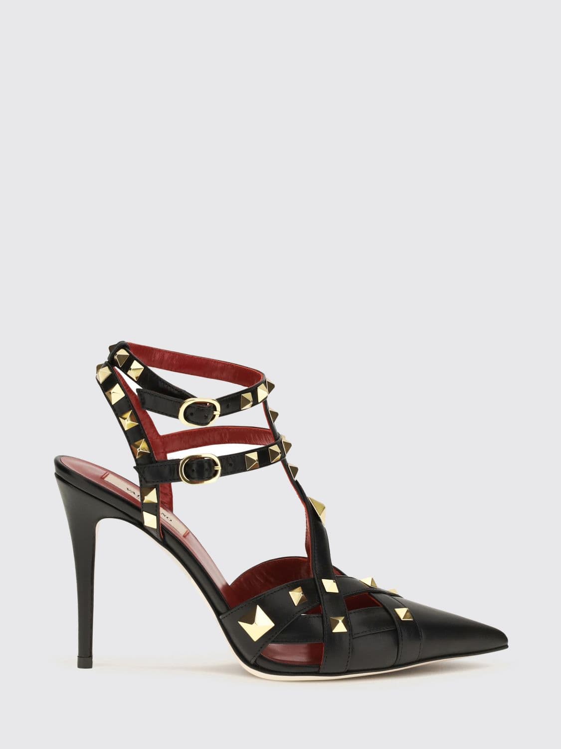 Valentino Garavani Studdy T-Strap Stiletto Heel Pumps in Goatskin Leather