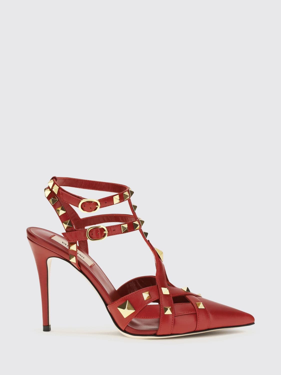 Valentino Garavani Studdy T-Strap Stiletto Heel Pumps in Goatskin Leather