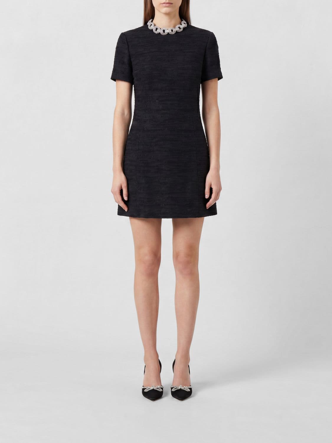 Valentino Garavani A-Line Tweed Mini Dress with Rhinestone Embellishment