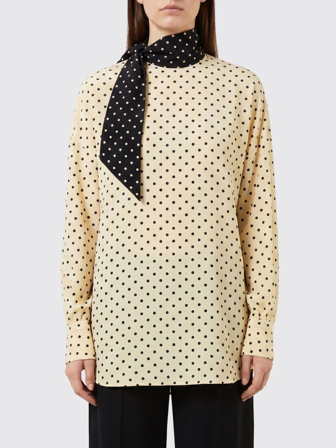Valentino Garavani Polka-Dot Silk Blouse with Pussy-Bow Collar