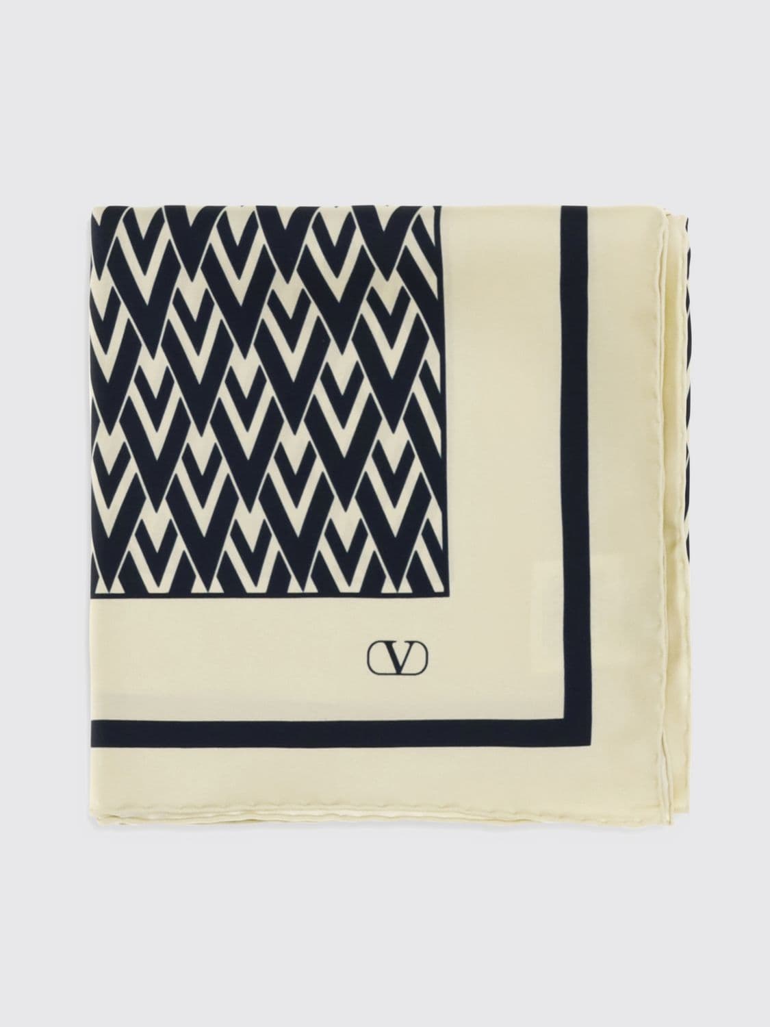 Valentino Garavani Square Monogram Logo Print Silk Foulard Scarf