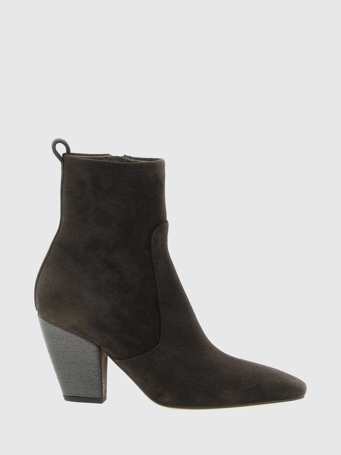 Brunello Cucinelli Suede Texan Ankle Boots with Flared High Heel