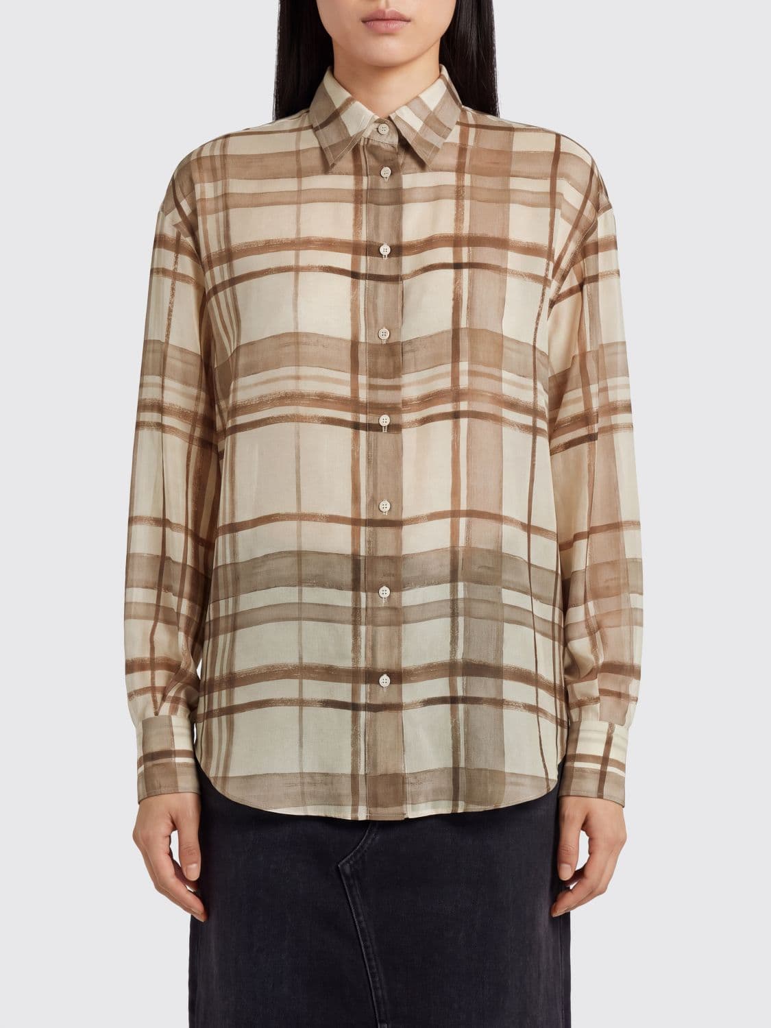 Brunello Cucinelli Check Pattern Silk Shirt