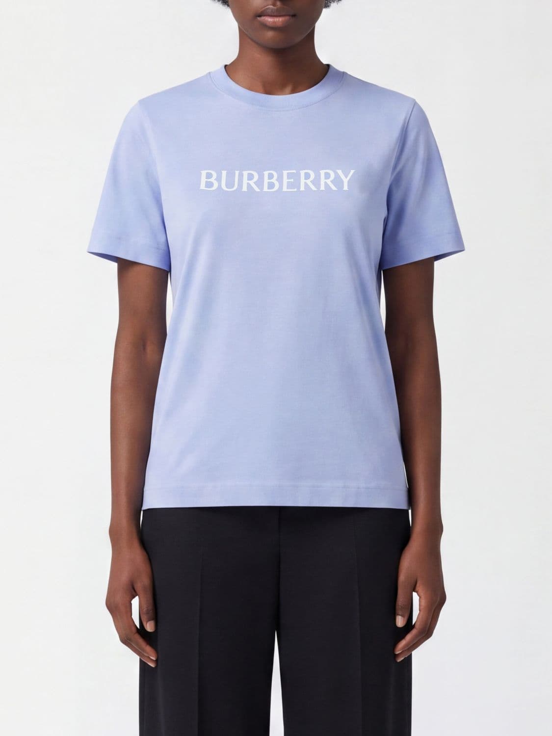 Burberry Blue Cotton Short-Sleeved T-Shirt with Contrast Logo