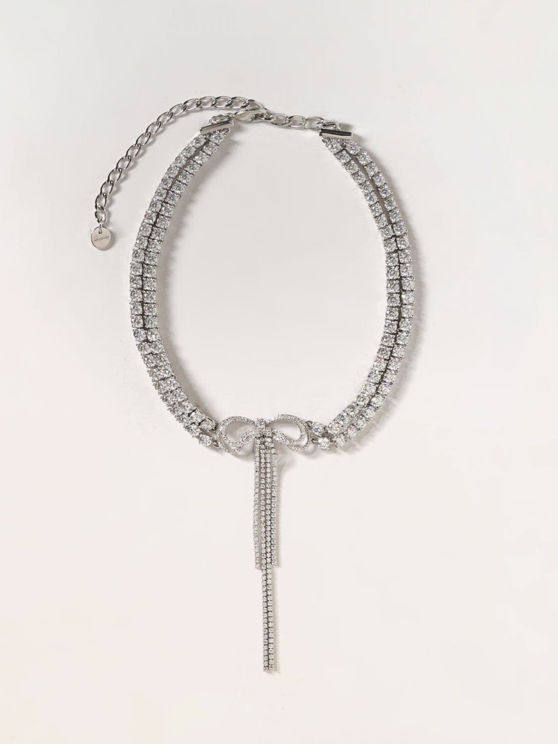 Self-Portrait Bow and Crystal Embellished Brass Choker Necklace