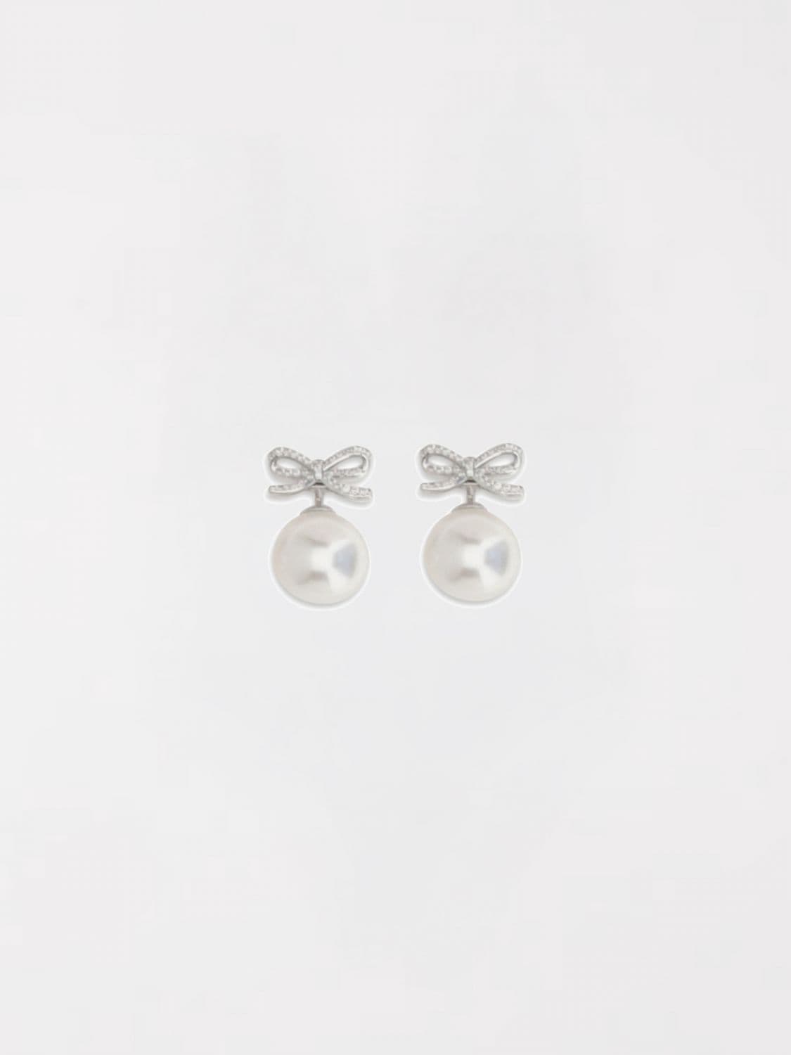 Self-Portrait Crystal Bow and Pearl Dangling Brass Earrings