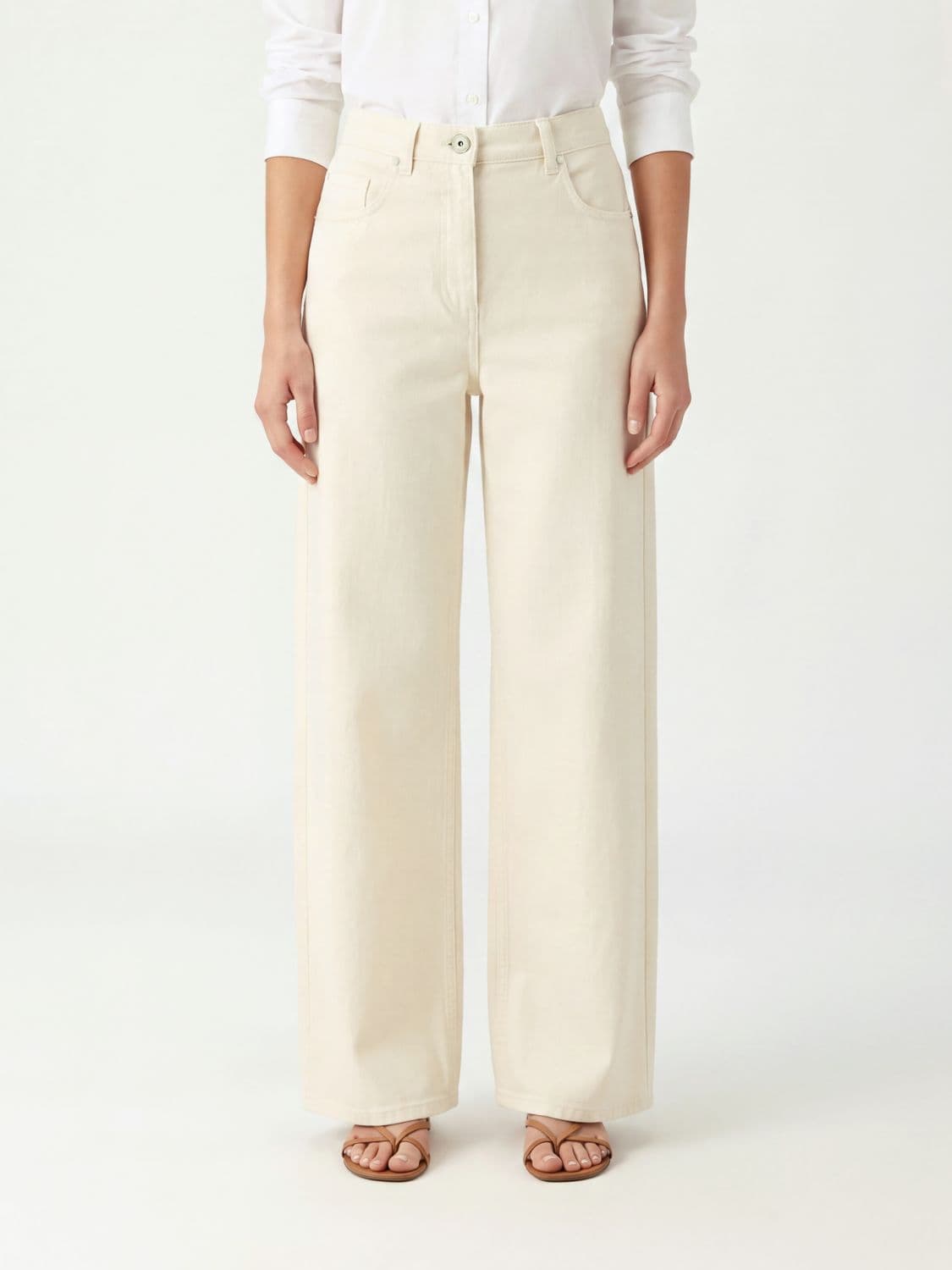 Brunello Cucinelli High-Waisted Wide Leg Cotton Denim Jeans with Monili