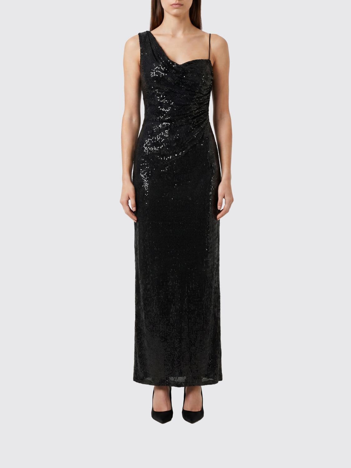 Self-Portrait One-Shoulder Rhinestone Embellished Long Evening Gown