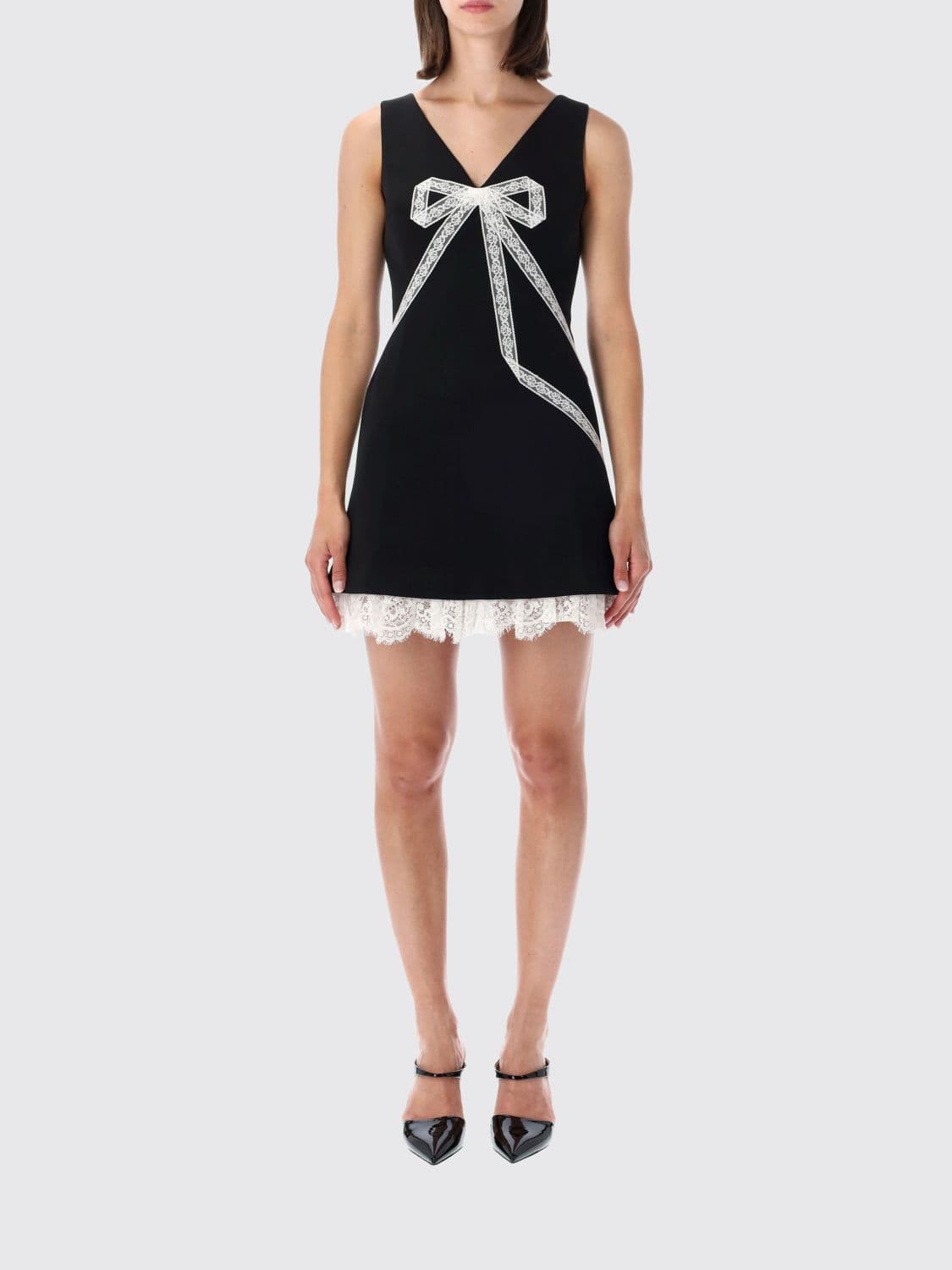 Self-Portrait Off-the-Shoulder Crêpe Sheath Mini Dress with Lace Inserts · 8