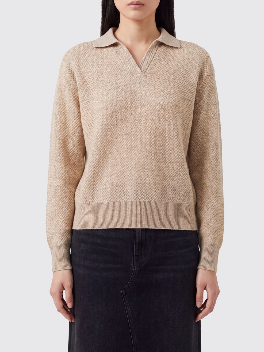 Brunello Cucinelli Mohair and Wool Long-Sleeved Knitted Polo with V-Neck