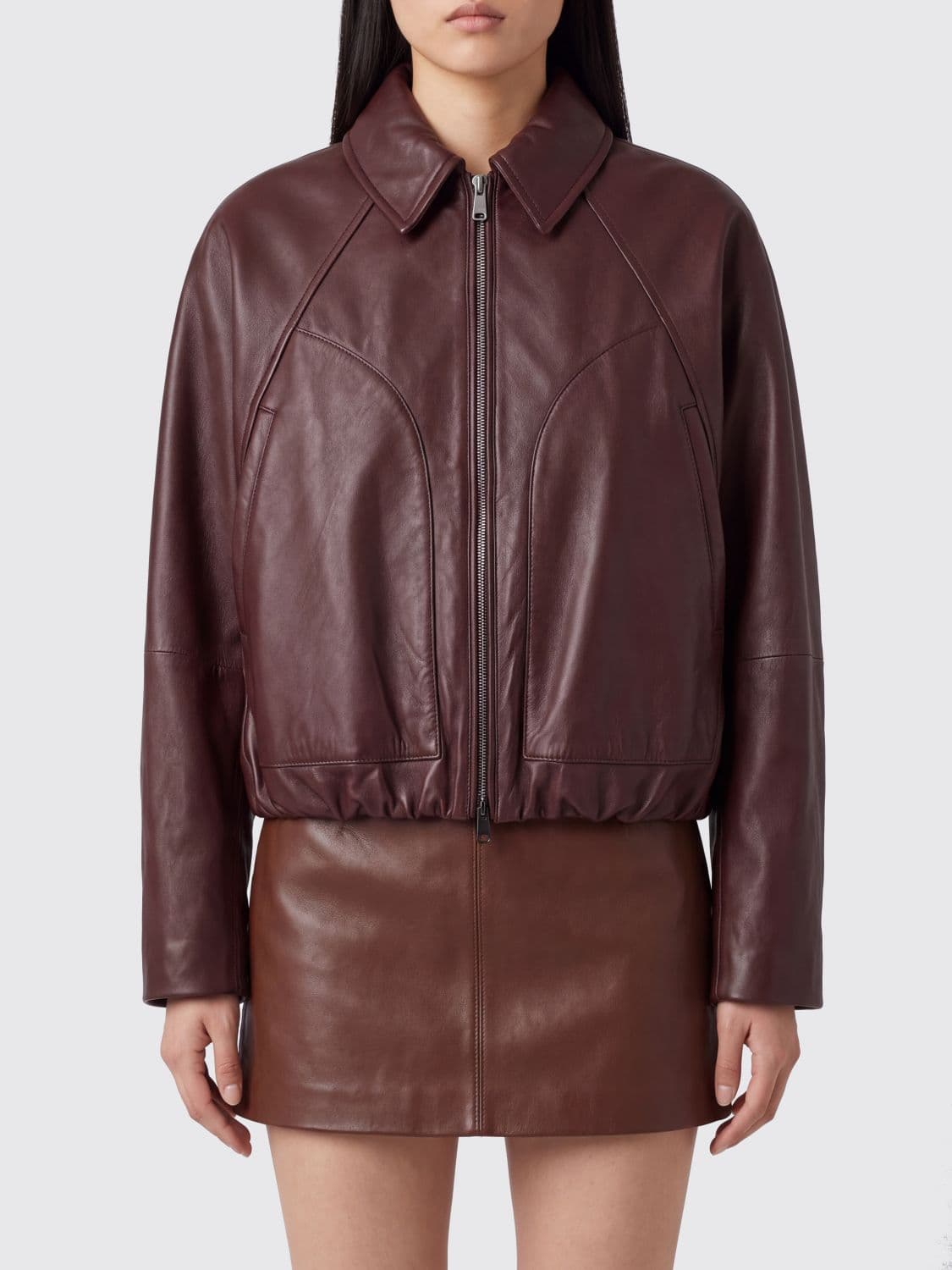 Brunello Cucinelli Calfskin Leather Bomber Jacket with Classic Collar · 40