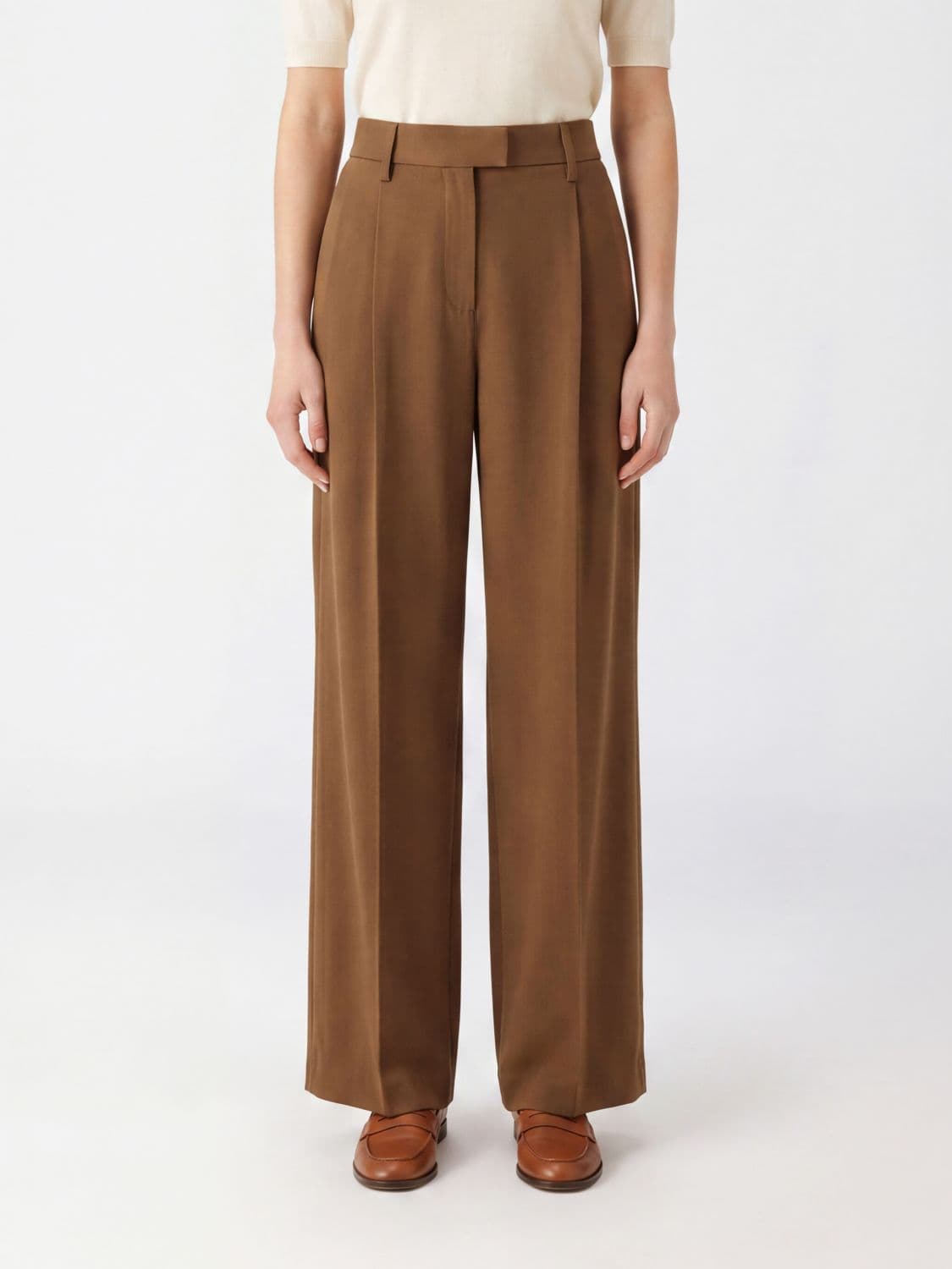 Brunello Cucinelli High-Waisted Wool Blend Palazzo Trousers with Monili