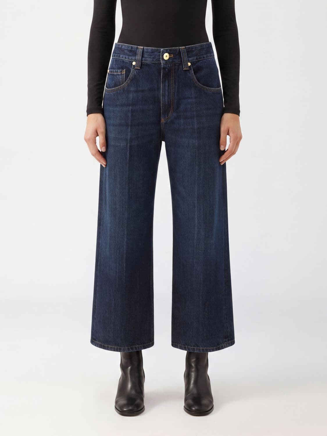 Brunello Cucinelli High-Waisted Cropped Cotton Denim Jeans with Monili · 44