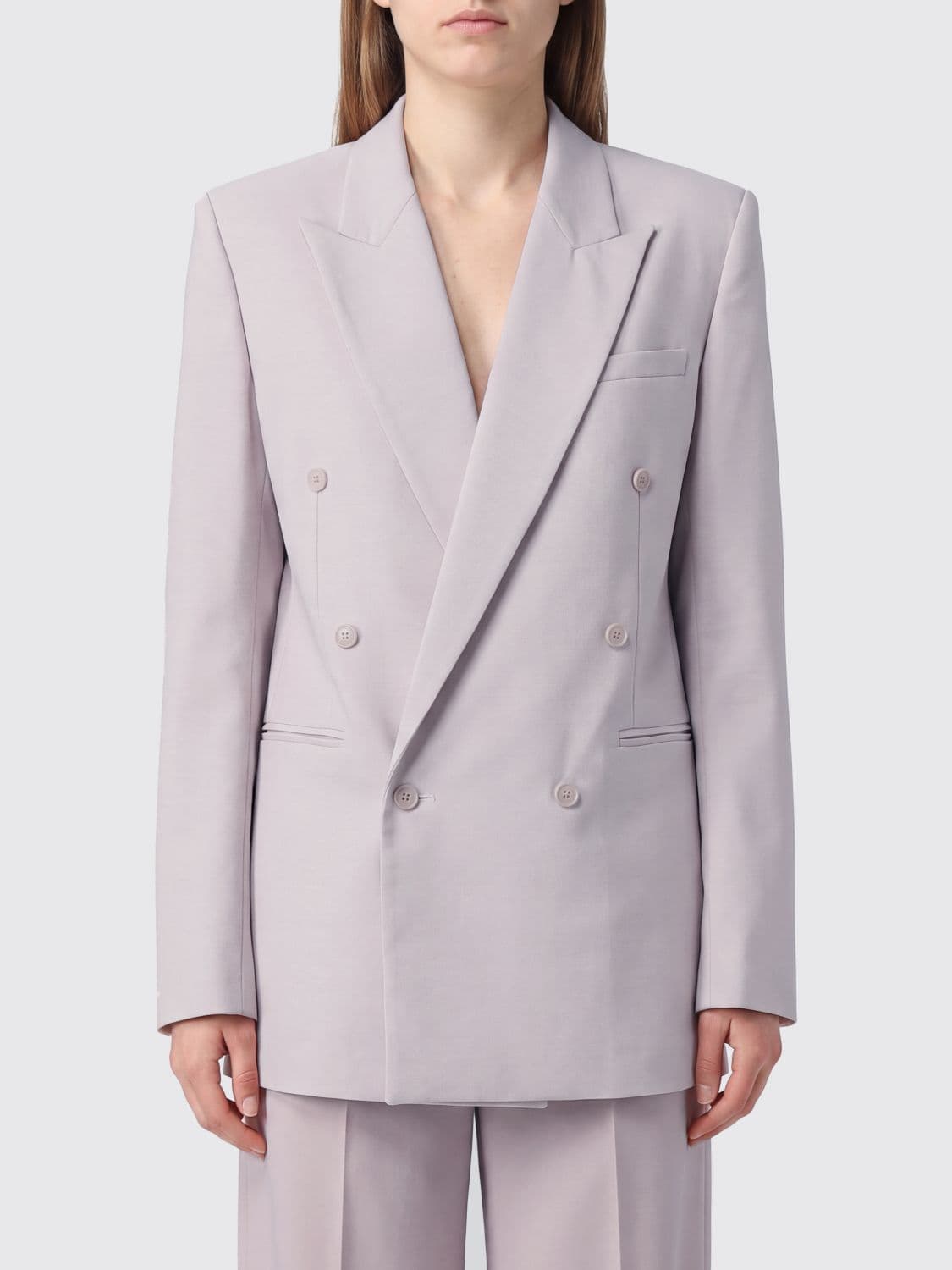 The Frankie Shop Cropped Double-Breasted Wool-Blend Blazer with Peak Lapels