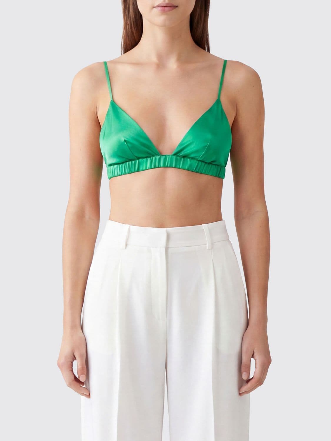 The Frankie Shop Nina V-Neck Cropped Satin Bralette Top