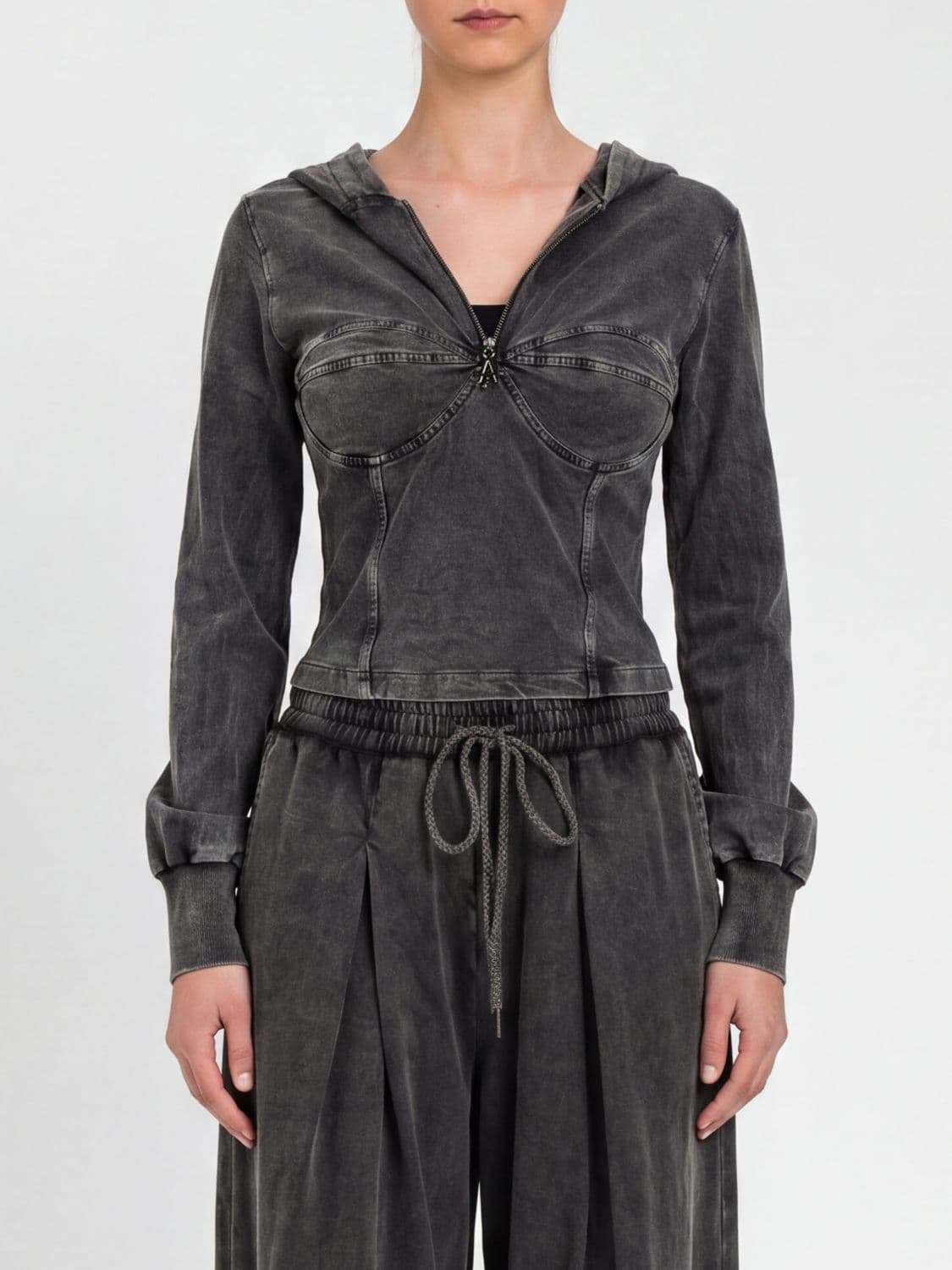 Actitude Twinset Cotton Bustier Hoodie with Zip Closure