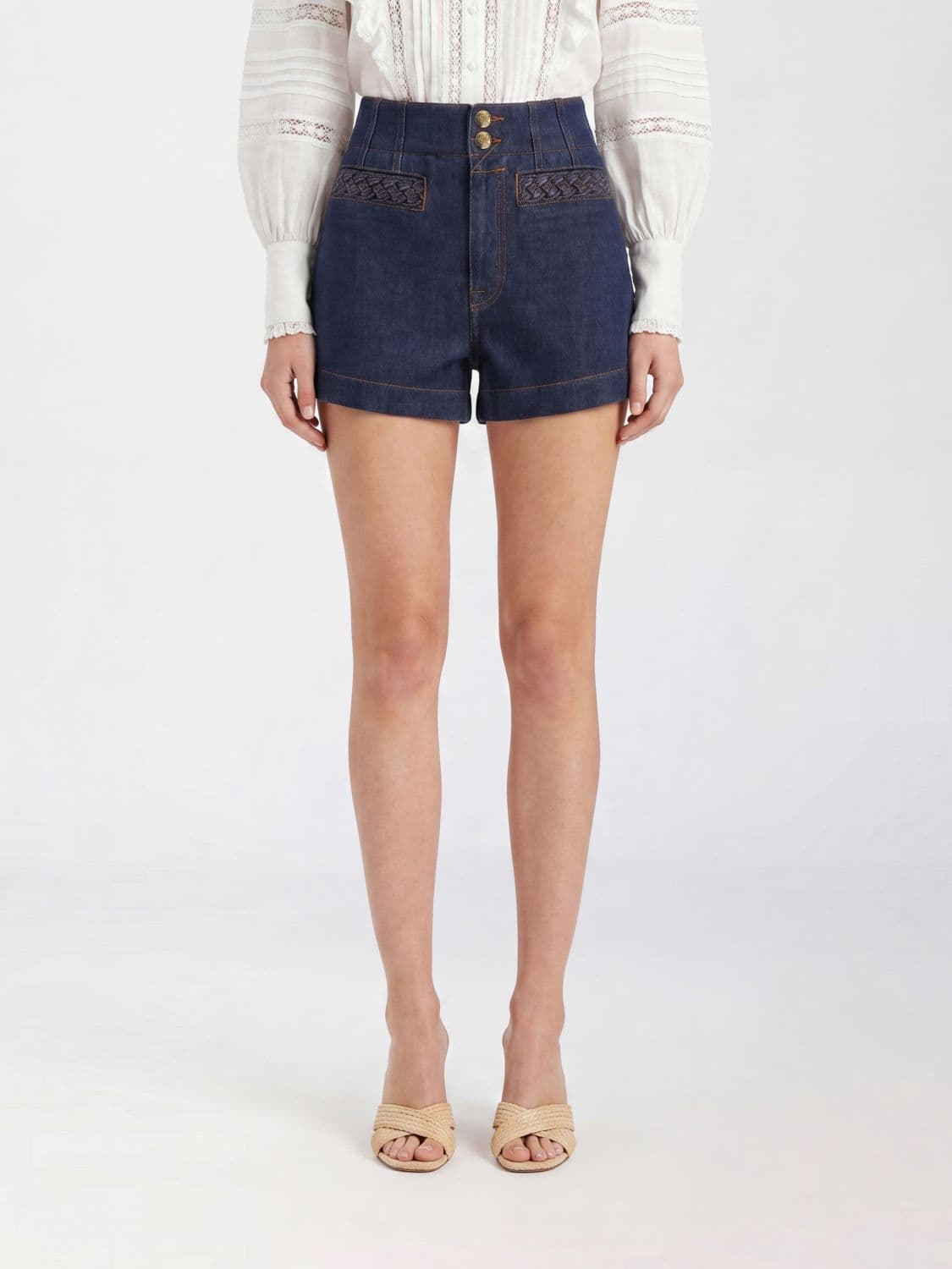 Zimmermann High-Waisted Slim Fit Cotton Denim Shorts