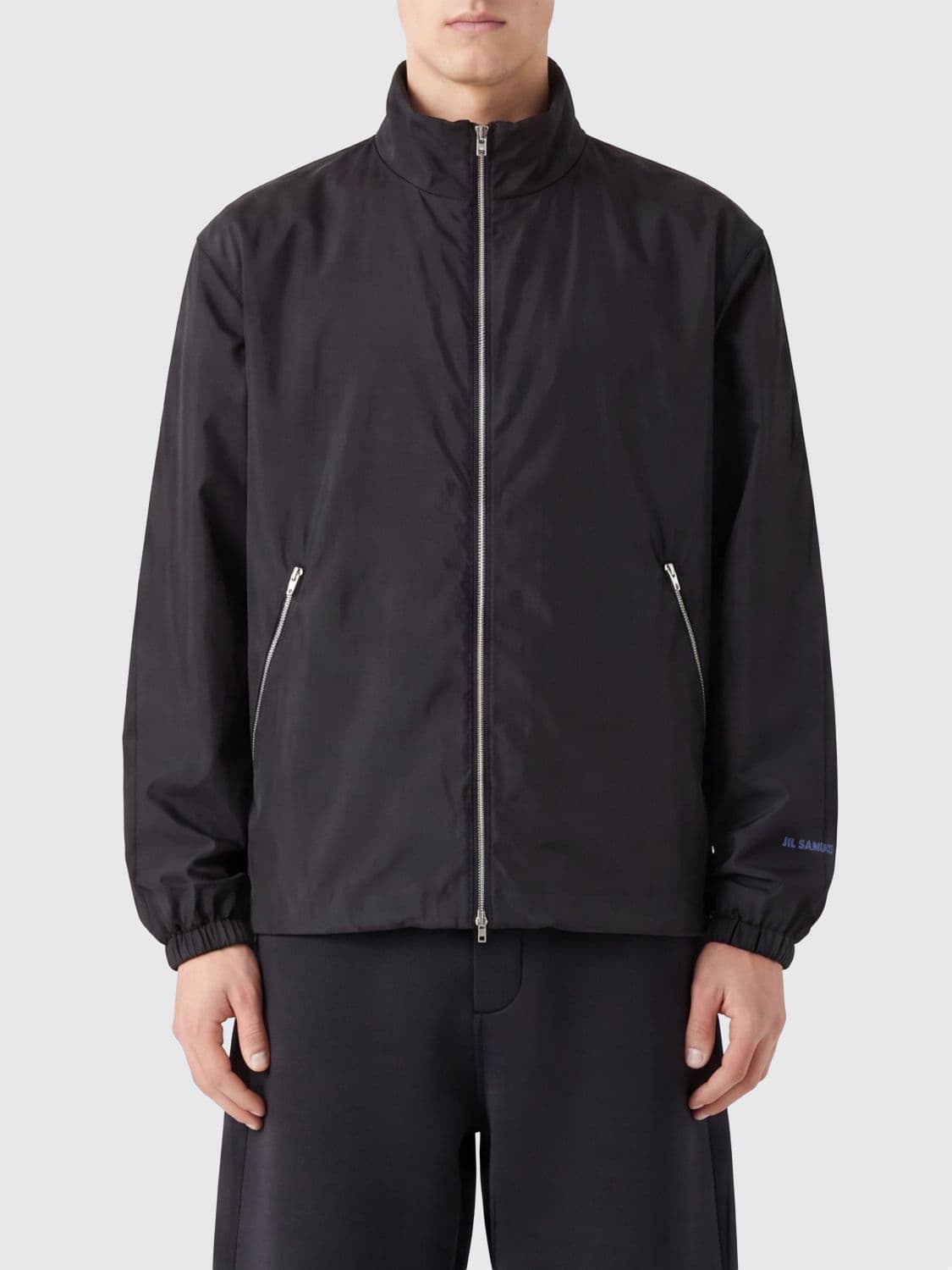 Jil Sander Water-Repellent Technical Fabric Bomber Jacket with High Neck and Logo