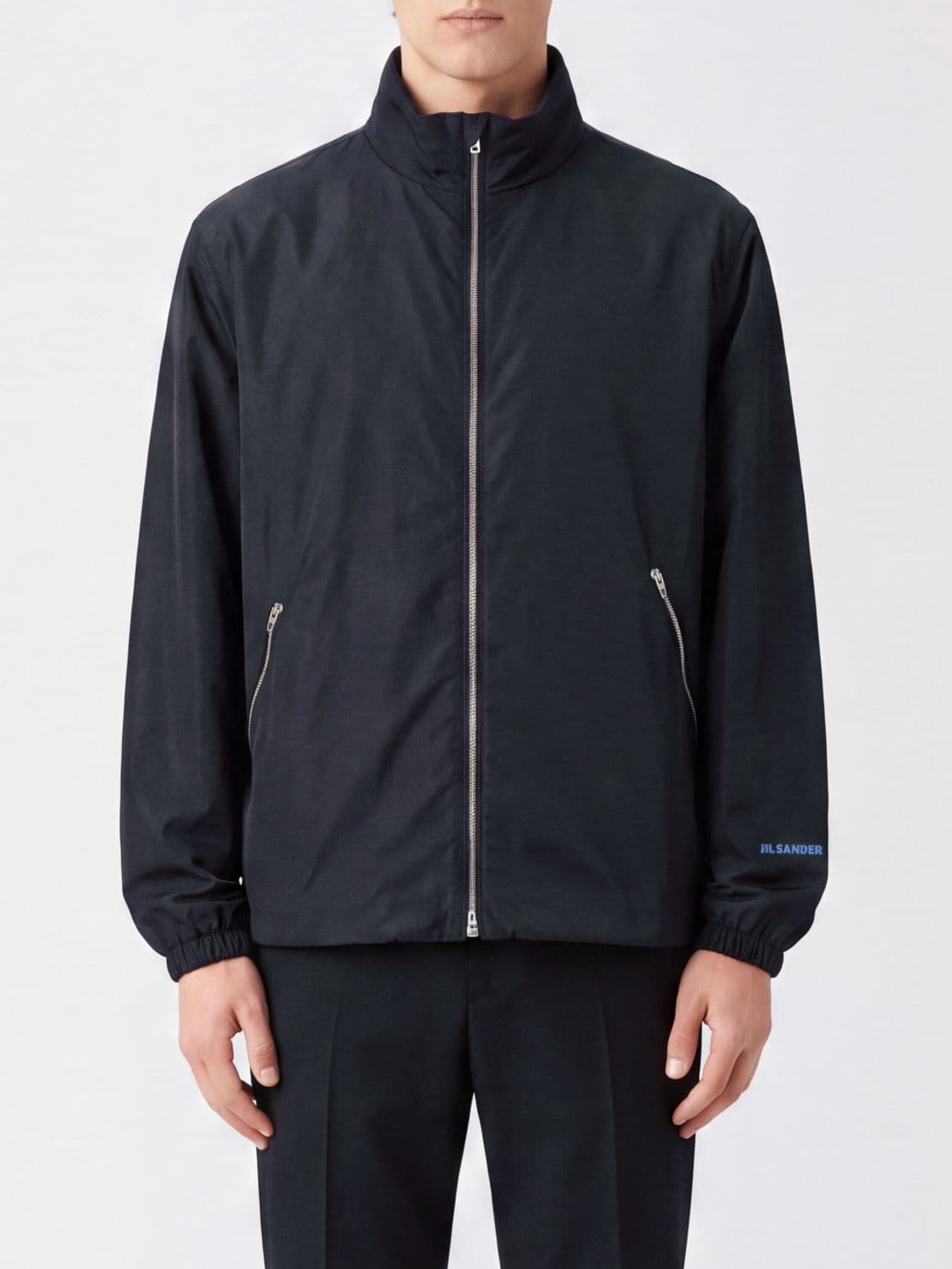Jil Sander Water-Repellent Technical Fabric Bomber Jacket with High Neck and Logo