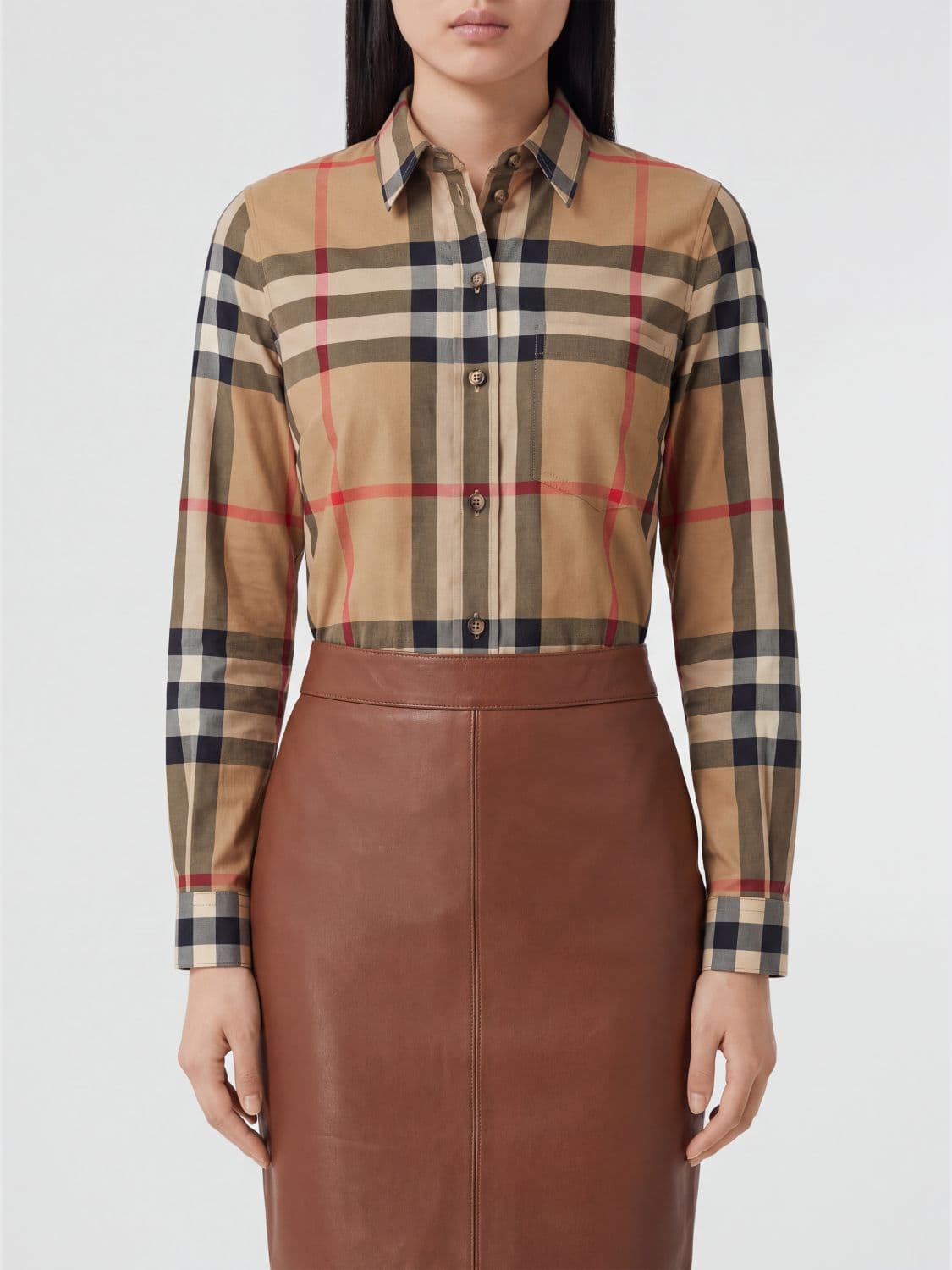 Burberry Check Pattern Cotton Shirt with French Collar