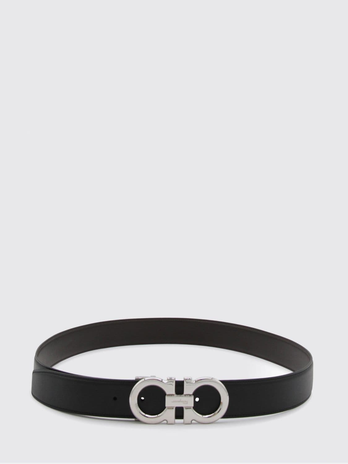 Ferragamo Adjustable Black Leather Belt with Gancini Buckle