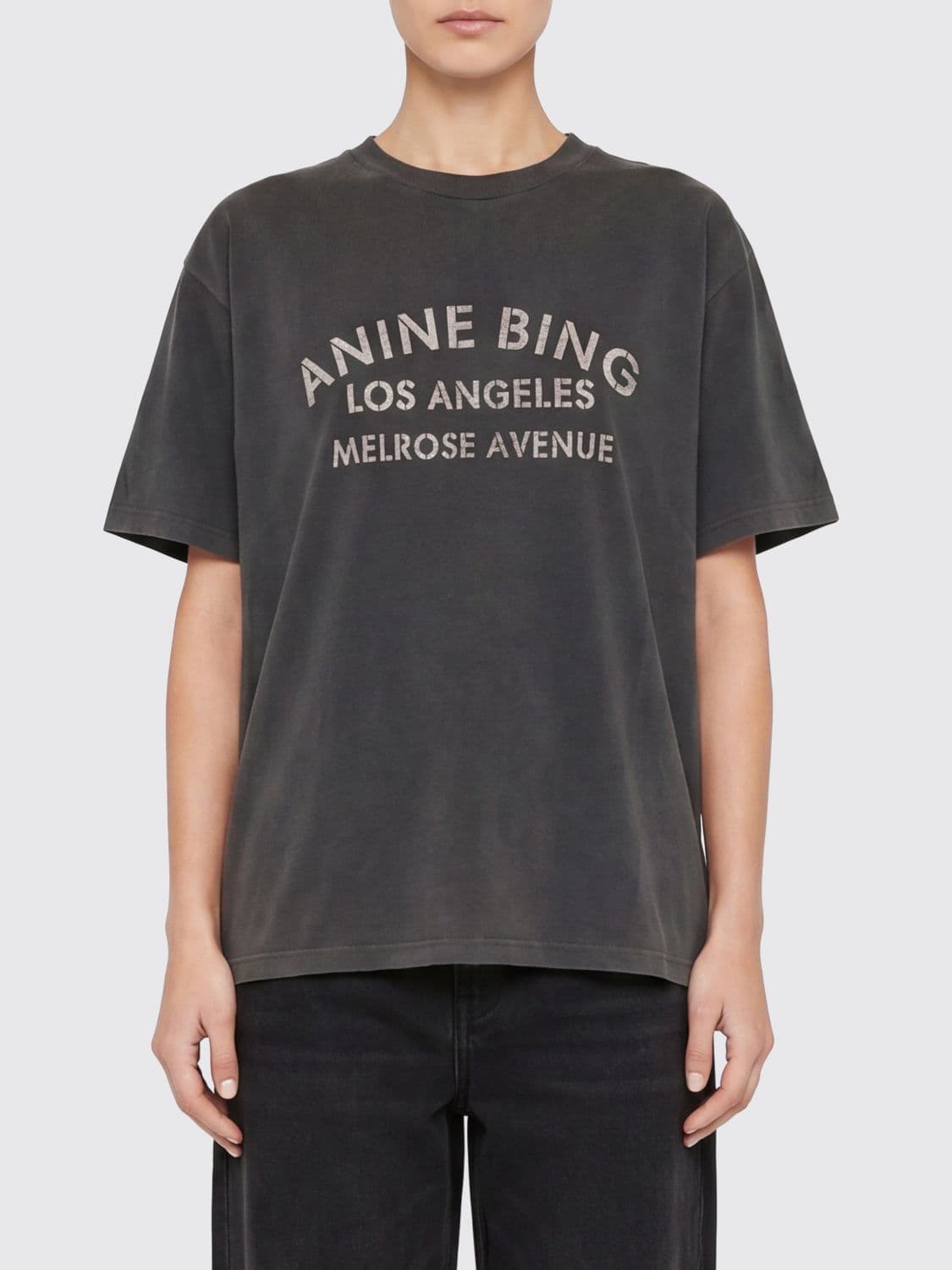 Anine Bing Slogan Print Cotton T-Shirt with Contrasting Logo · M