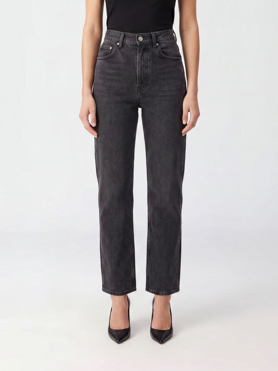Anine Bing Jane High-Waisted Cropped Jeans in Stretch Denim