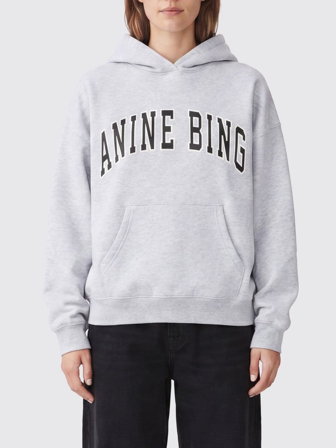Anine Bing Cotton Logo Hoodie with Kangaroo Pocket