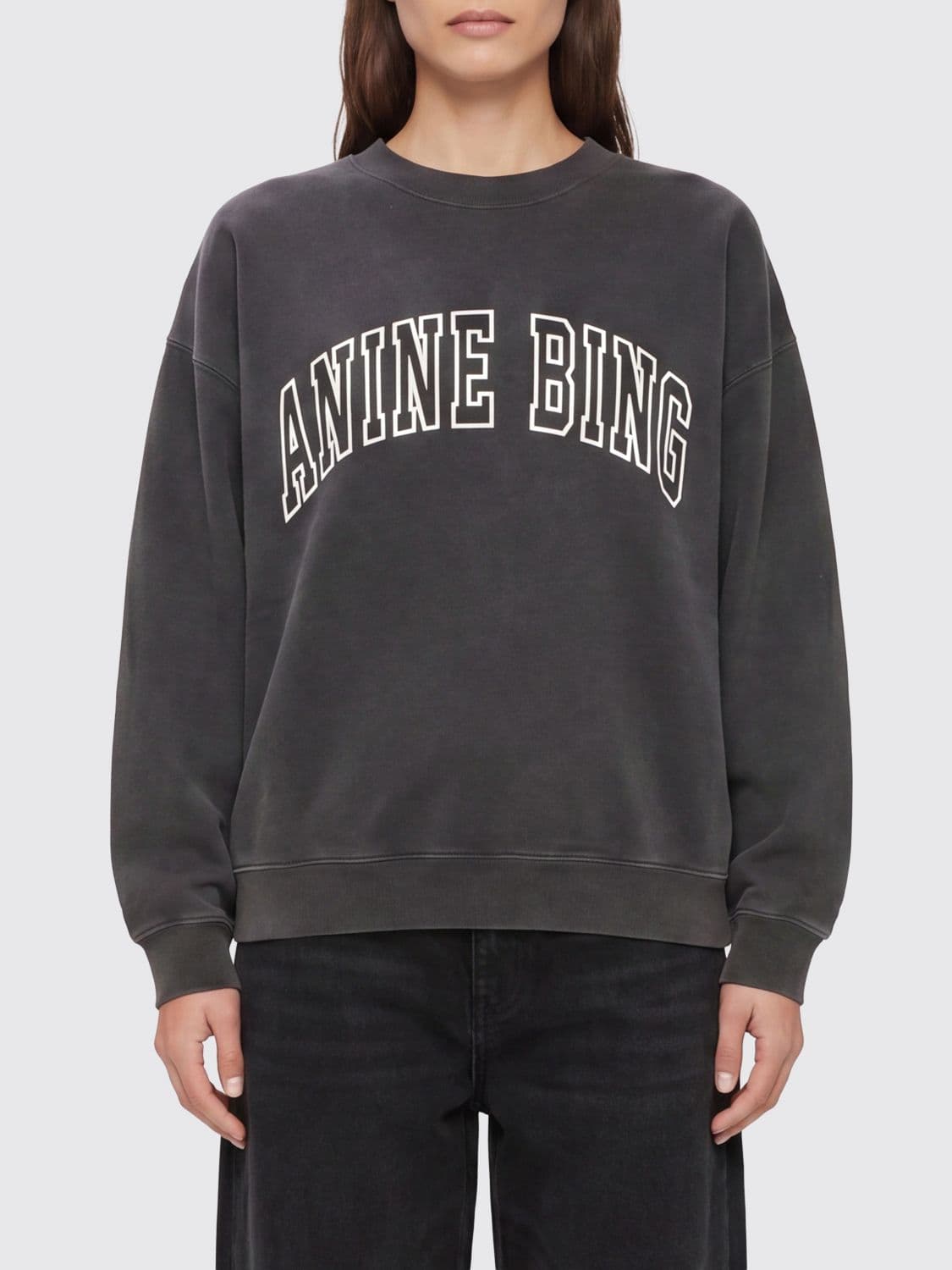 Anine Bing Crewneck Cotton Jumper with Contrast Logo