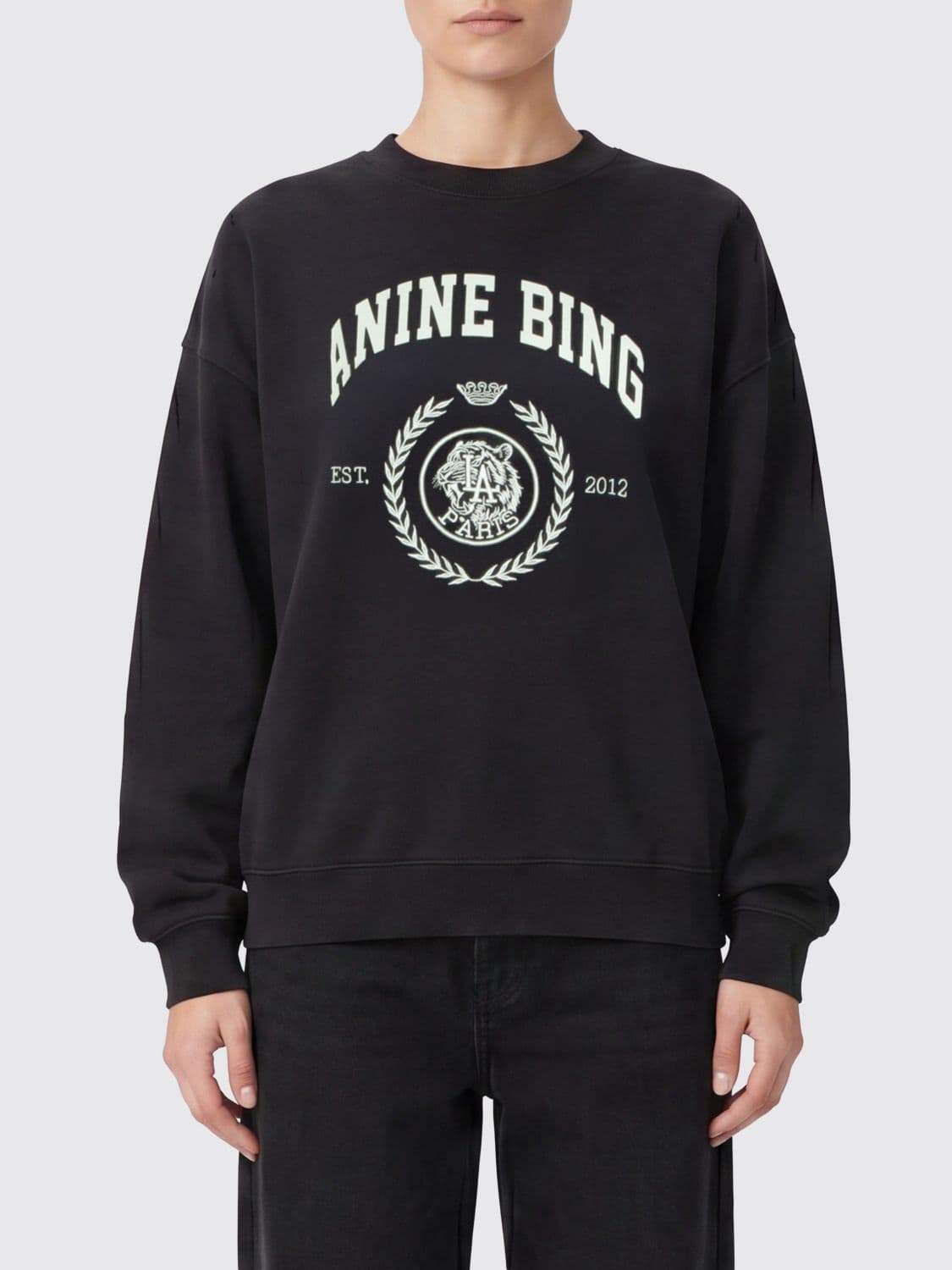 Anine Bing Crewneck Cotton Jumper with Logo and Dropped Shoulders