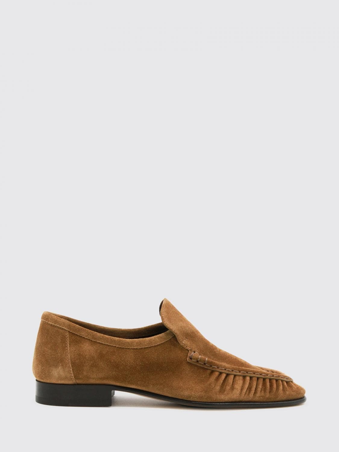 The Row Two Suede Calfskin Round-Toe Loafers