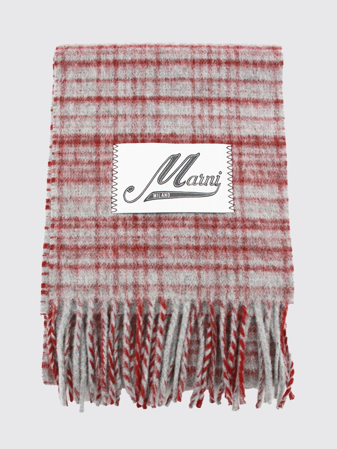 Marni Check Wool and Mohair Blend Scarf with Applied Logo