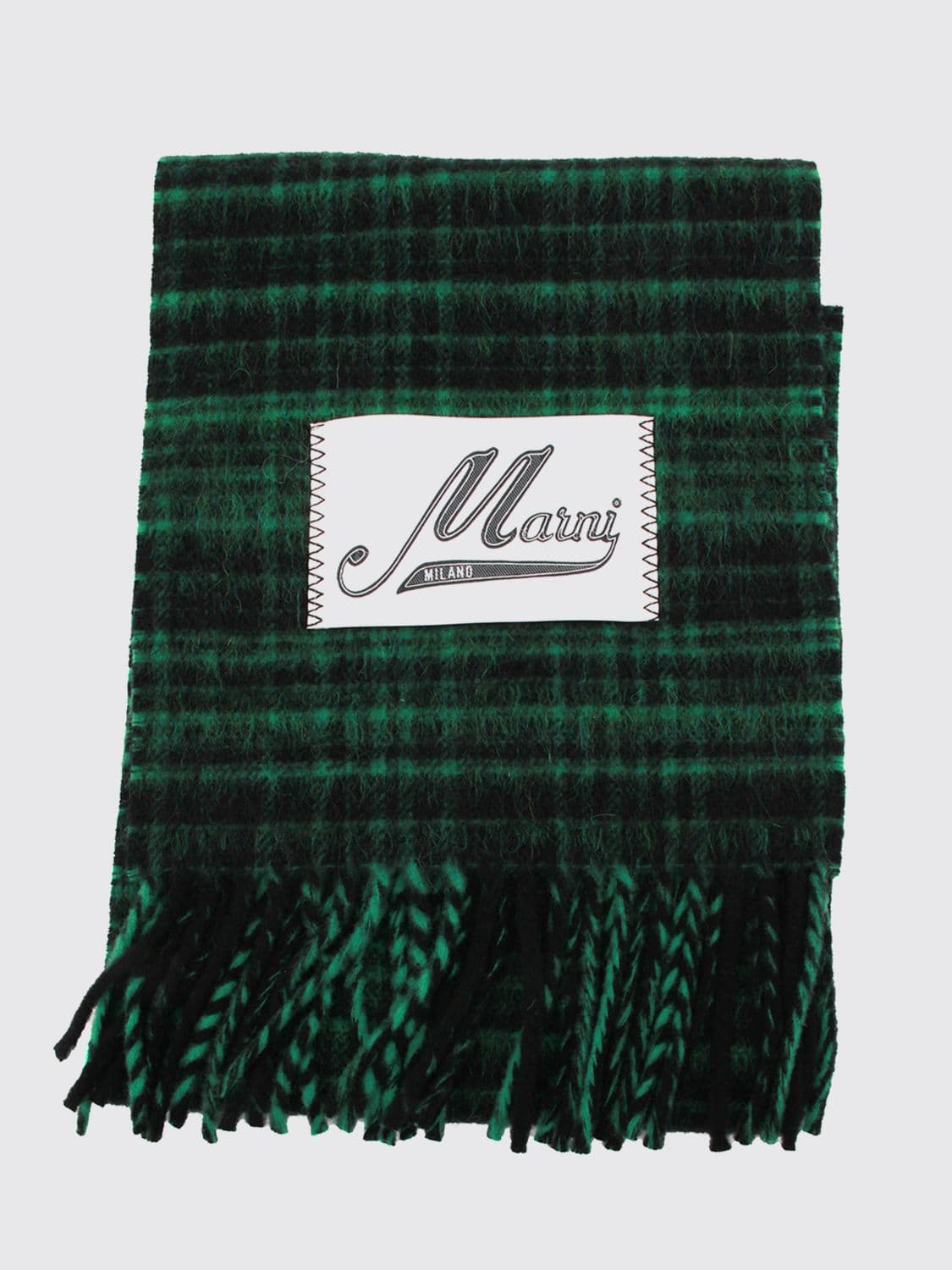 Marni Check Wool and Mohair Blend Scarf with Applied Logo