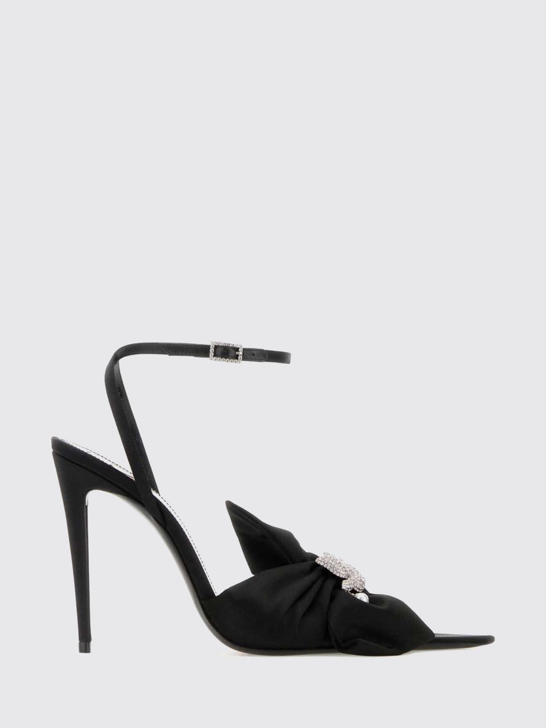 Saint Laurent Dove Knot Detail Silk Crêpe Sandals with Stiletto Heel · 36