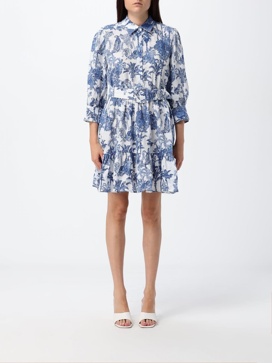 Mc2 Saint Barth Tropical Print Cotton Chemisier Mini Dress · L