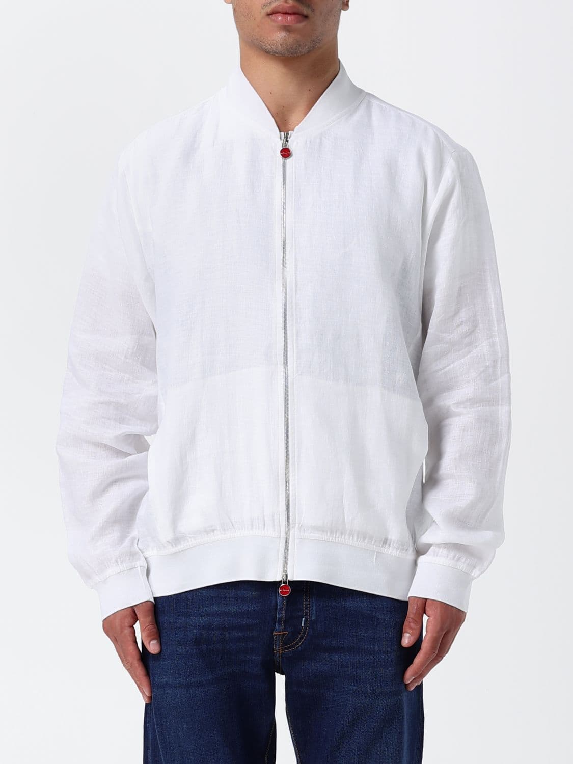 Kiton Linen Bomber Jacket with Elasticated Collar and Zip Closure