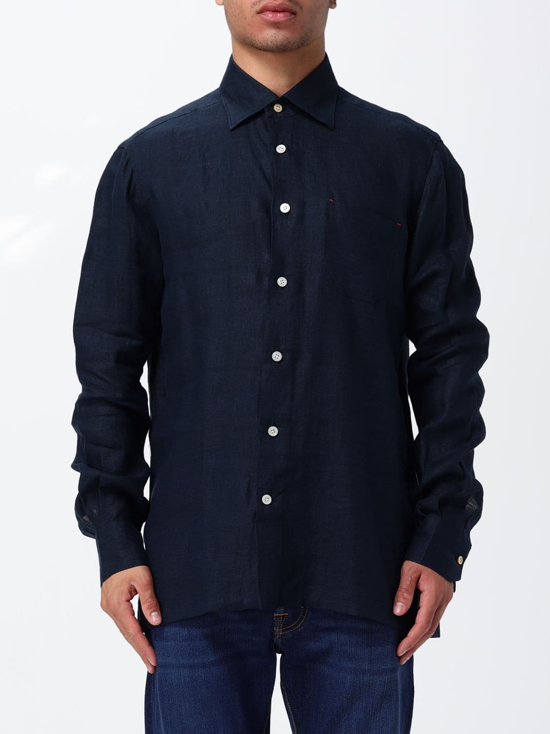 Kiton Long-Sleeved Linen Shirt with Classic Pointed Collar